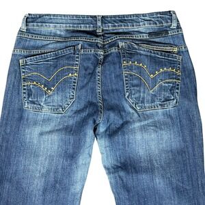 Cowgirl Tuff Jeans Womens 34x35 Blue Bootcut Stretch Studded Western Denim